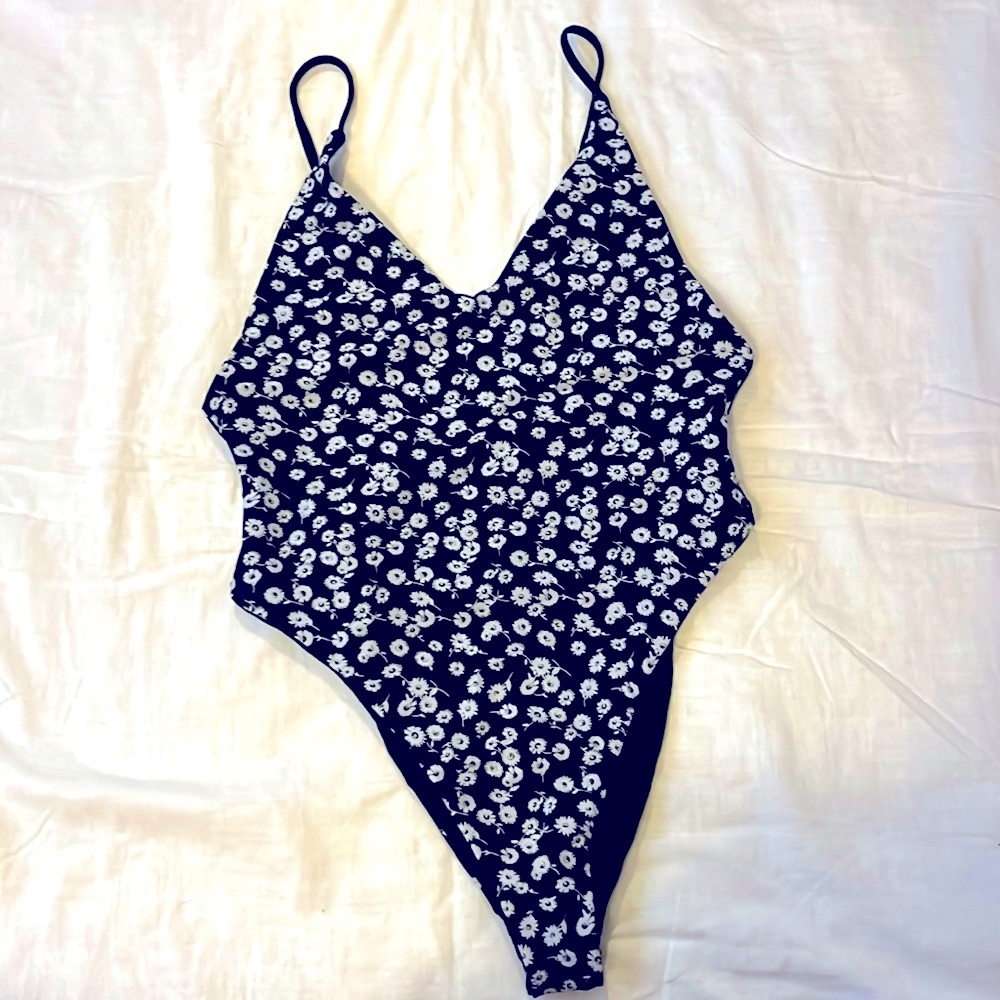 One piece Black and white Floral swim suit.